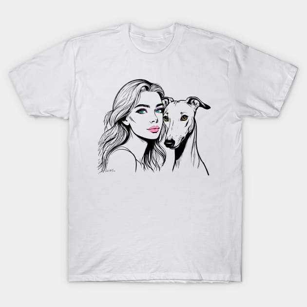 Greyhound and Lady Lineart T-Shirt by Greyhounds Are Greyt